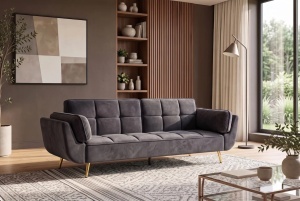 CANAPEA EXTENSIBILA BOUTIQUE 215CM, 3 LOCURI, REALIZATA DIN LEMN MASIV SI CATIFEA , CULOARE GRI, INVICTA INTERIOR