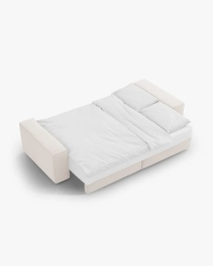 CANAPEA EXTENSIBILA CU 3 LOCURI, JODIE, 107X472 CM, ADANCIME SCAUN 62 CM, BEJ DESCHIS, TAPITAT CU TAPITERIE DIN TEXTIL STRUCTURAT MEGAN, MICADONI - Img 2