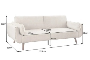 CANAPEA EXTENSIBILA DIVANI 220CM, 3 LOCURI, REALIZAT DIN LEMN SI TEXTIL CATIFEA, CULOARE BEJ - Img 2