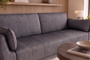 CANAPEA EXTENSIBILA DIVANI 220CM, 3 LOCURI, REALIZAT DIN LEMN SI TEXTIL FIN, CATIFEA, CULOARE GRI - Img 8