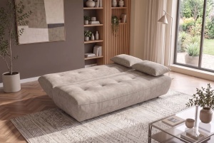 CANAPEA EXTENSIBILA ELYPSE 200CM, 3 LOCURI, REALIZATA DIN LEMN MASIV SI TEXTIL CHENILLE, CULOARE GRI, INVICTA INTERIOR - Img 3