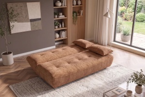 CANAPEA EXTENSIBILA ELYPSE 200CM, 3 LOCURI, REALIZATA DIN LEMN MASIV SI TEXTIL CHENILLE, CULOARE MARO RUGINIU, INVICTA INTERIOR - Img 5