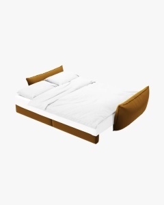 CANAPEA EXTENSIBILA KAELLE, 244 CM, CU 3 LOCURI, GALBEN, CU TAPITERIE DIN TEXTIL CATIFEA BLUVEL, MICADONI - Img 2