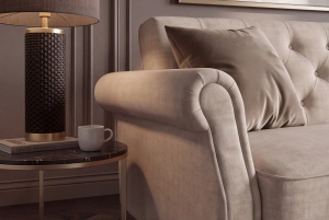 CANAPEA EXTENSIBILA MAISON BELLE 220CM, REALIZATA DIN LEMN SI CATIFEA, CULOARE BEJ, INVICTA INTERIOR - Img 8