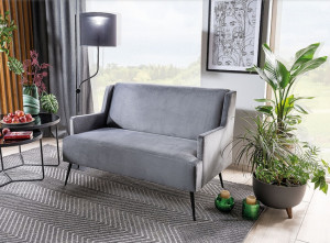 CANAPEA GEMMA, GRI BLUVEL 14/NEGRU, TAPITERIE DIN CATIFEA SI PICIOARE DIN METAL
