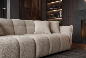 CANAPEA LIVING CLOUD 260CM, 3 LOCURI, REALIZAT DIN LEMN SI MATERIAL TEXTIL BOUCLE, CULOARE BEJ/GRI - Img 2