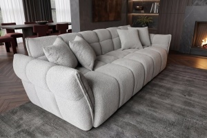 CANAPEA LIVING CLOUD 260CM, 3 LOCURI, REALIZAT DIN LEMN SI MATERIAL TEXTIL BOUCLE, CULOARE GRI - Img 2