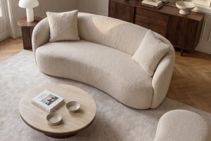 CANAPEA LIVING SEMIROTUNDA ELEMENTS, 180CM, 2 LOCURI, DIN LEMN SI MATERIAL BOUCLE, CULOARE BEJ, INVICTA INTERIOR - Img 6