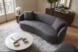 CANAPEA LIVING SEMIROTUNDA ELEMENTS, 180CM, 2 LOCURI, DIN LEMN SI MATERIAL CATIFEA, CULOARE GRI GRAFIT, INVICTA INTERIOR - Img 2