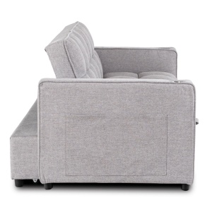 CANAPEA RABATABILA, ARTIM MEBLE, REALIZAT DIN MATERIAL TEXTIL GRI DESCHIS SI METAL, STIL MODERN - Img 5