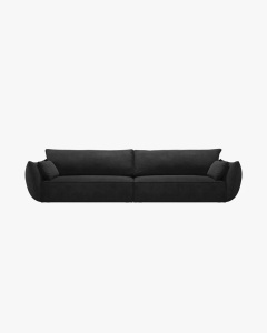 CANAPEA SPATIOASA SI CONFORTABILA KAELLE, 248 CM, CU 4 LOCURI, NEGRU, CU TAPITERIE DIN TEXTIL CHENILLE OVER THE HORIZON, MICADONI