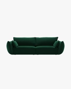 CANAPEA SPATIOASA SI CONFORTABILA KAELLE, CU 3 LOCURI, VERDE SMARLD, 208 CM, CU TAPITERIE DIN TEXTIL CATIFEA BLUVEL, MICADONI