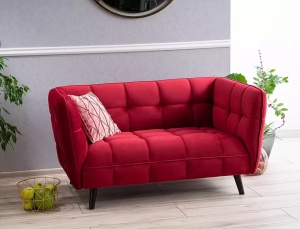 CANAPEA STIL CASTELLO 2, BORDO BLUVEL 59/WENGE, TAPITERIE DIN CATIFEA SI PICIOARE DIN LEMN