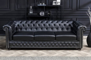 CANAPEA STIL CLASIC, CHESTERFIELD 3 LOCURI, DIN PIELE ECO DE CALITATE, NEAGRA, ARTIM GROUP SELECTION