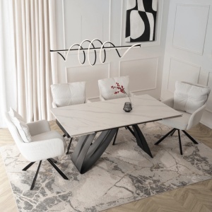 CEL MAI MIC PRET!!!MASA EXTENSIBILA 160-220CM, ARTIM MEBLE, REALIZATA DIN METAL SI CERAMICA, CULOARE MARMURA ALBA/NEGRU, STIL MODERN - Img 2