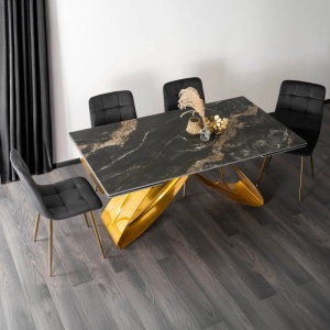 CEL MAI MIC PRET!!!MASA EXTENSIBILA 160-240CM, ARTIM MEBLE, REALIZATA DIN METAL SI CERAMICA, CULOARE MARMURA NEAGRA/AURIU, STIL MODERN - Img 2