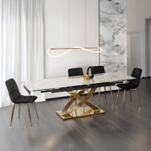 CEL MAI MIC PRET!!!MASA EXTENSIBILA 160-240CM, ARTIM MEBLE, REALIZATA DIN METAL SI CERAMICA, CULOARE MARMURA ALBA/AURIE, STIL MODERN - Img 4