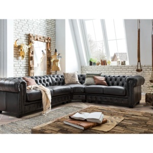 COLTAR CHESTERFIELD 294CM, DIN LEMN SI PIELE NATURALA, CULOARE MARO, ARTIM SELECTION - Img 2