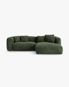 COLTAR CU 2 LOCURI, MARTINA, PE DREAPTA, 280 CM, VERDE, TAPITAT CU TAPITERIE DIN TEXTIL CATIFEA VOGUE, MICADONI