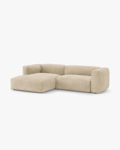 COLTAR CU 2 LOCURI, MARTINA, PE STANGA, 280 CM, BEJ DESCHIS, TAPITAT CU TAPITERIE DIN TEXTIL CATIFEA VOGUE, MICADONI - Img 2