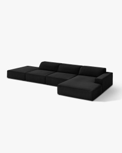 COLTAR CU 5 LOCURI JODIE, PE DREAPTA, 341X162 CM, NEGRU, TAPITAT CU TAPITERIE DIN TEXTIL CATIFEA BLUVEL, MICADONI - Img 3