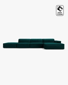 COLTAR CU 5 LOCURI JODIE, PE DREAPTA, 341X162 CM, PETROL INTENS, TAPITAT CU TAPITERIE DIN TEXTIL CATIFEA VENUS, MICADONI
