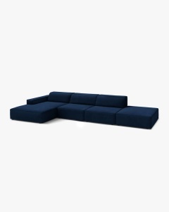 COLTAR CU 5 LOCURI JODIE, PE STANGA, 341X162 CM, ALBASTRU ROYAL, TAPITAT CU TAPITERIE DIN TEXTIL CATIFEA BLUVEL, MICADONI - Img 2
