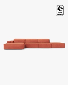 COLTAR CU 5 LOCURI JODIE, PE STANGA, 341X162 CM, CORAI, TAPITAT CU TAPITERIE DIN TEXTIL CATIFEA VENUS, MICADONI