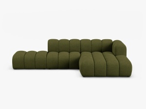 COLTAR CU 5 LOCURI LUPIN 230, PE DREAPTA, VERDE MASLINIU INCHIS, CU TAPITERIE DIN TEXTIL BOUCLE BALOO, MICADONI