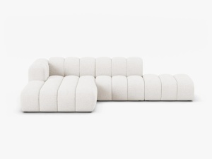 COLTAR CU 5 LOCURI LUPIN 230, PE STANGA, ALB, CU TAPITERIE DIN TEXTIL BOUCLE BALOO, MICADONI