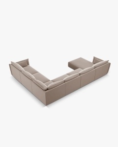 COLTAR CU 8 LOCURI, KAELLE, PE DREAPTA, 384 CM, CAPPUCCINO, TAPITAT CU TAPITERIE DIN TEXTIL CATIFEA BLUVEL, MICADONI - Img 3
