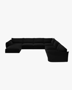 COLTAR CU 8 LOCURI, KAELLE, PE DREAPTA, 384 CM, NEGRU, TAPITAT CU TAPITERIE DIN TEXTIL CATIFEA BLUVEL, MICADONI