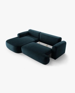 COLTAR EXTENSIBIL ELLA, PE STANGA, ALBASTRU INCHIS, 271X174 CM, TAPITAT CU TAPITERIE DIN TEXTIL CATIFEA VOGUE, MICADONI - Img 4