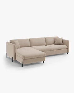 COLTAR EXTENSIBIL GLORIA, BEJ, PE STANGA, 266 CM, TAPITAT CU TAPITERIE DIN TEXTIL CATIFEA SALVADOR, MICADONI - Img 5