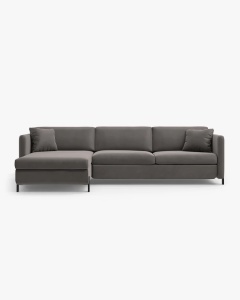 COLTAR EXTENSIBIL GLORIA, GRI, PE STANGA, 266 CM, TAPITAT CU TAPITERIE DIN TEXTIL CATIFEA SALVADOR, MICADONI