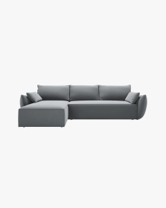 COLTAR EXTENSIBIL KAELLE, 252 CM, PE STANGA, GRI, CU TAPITERIE DIN TEXTIL CATIFEA BLUVEL, MICADONI