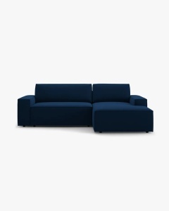 COLTAR EXTENSIBIL, PE DREAPTA, JODIE, 246X151 CM, ALBASTRU ROYAL, TAPITAT CU TAPITERIE DIN TEXTIL CATIFEA BLUVEL, MICADONI