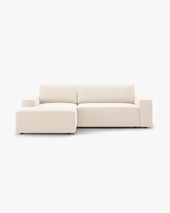 COLTAR EXTENSIBIL, PE STANGA, JODIE, 246X151 CM, BEJ DESCHIS, TAPITAT CU TAPITERIE DIN TEXTIL CATIFEA BLUVEL, MICADONI