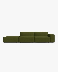 COLTAR JODIE, 262X99 CM, PE STANGA, CU 3 LOCURI, VERDE MASLINIU INCHIS, TAPITAT CU TAPITERIE DIN TEXTIL BOUCLE BALOO, MICADONI