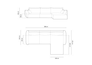 COLTAR KAELLE, 308 CM, CU 4 LOCURI, PE STANGA, GALBEN, CU TAPITERIE DIN TEXTIL CATIFEA BLUVEL, MICADONI - Img 5
