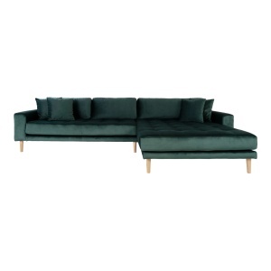 COLTAR LIDO CU 4 PERINI 290CM, DIN LEMN SI TEXTIL- CATIFEA, DREAPTA, CULOARE VERDE INCHIS, HOUSE NORDIC