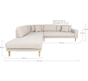 COLTAR LIDO IN FORMA DE L, STANGA, CU 4 PERINI 257CM, DIN LEMN SI TEXTIL, CULOARE BEJ, HOUSE NORDIC - Img 3