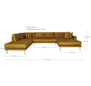 COLTAR LIDO IN FORMA DE U, CU 4 PERINI 370CM, DIN LEMN SI TEXTIL, CULOARE GALBEN MUSTAR, HOUSE NORDIC - Img 4