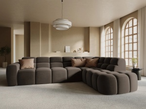 COLTAR LISA, DREAPTA, 5 LOCURI, 293 CM, MARO DESCHIS, TAPITERIE DIN CATIFEA, DESIGN DEOSEBIT