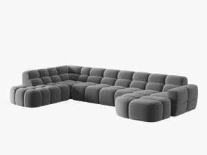 COLTAR LISA, STANGA, 7 LOCURI, 387 CM, GRI DESCHIS, TAPITERIE DIN CATIFEA, DESIGN DEOSEBIT - Img 3