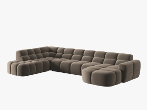 COLTAR LISA, STANGA, 7 LOCURI, 387 CM, MARO DESCHIS, TAPITERIE DIN CATIFEA, DESIGN DEOSEBIT - Img 3