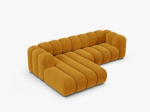 COLTAR LUPIN 260, PE STANGA, GALBEN, CU TAPITERIE DIN TEXTIL CATIFEA SALVADOR, MICADONI - Img 3