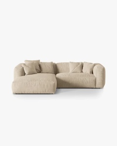 COLTAR MARTINA, BEJ DESCHIS, 244 CM, STANGA, CU TAPITERIE DIN TEXTIL CATIFEA VOGUE, MICADONI