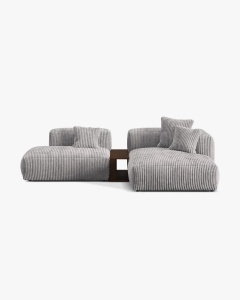 COLTAR MARTINA, PE DREAPTA, 285 CM, GRI DESCHIS, TAPITAT CU TAPITERIE DIN TEXTIL CORDOI TILIA, MICADONI