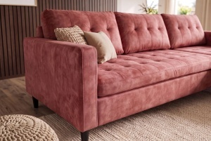 COLTAR MODERN STOCKHOLM 220CM, 3 LOCURI, CU SEZLONG, REALIZAT DIN TEXTIL FOARTE FIN- CATIFEA, CULOARE ROZ ANTICHIZAT - Img 5